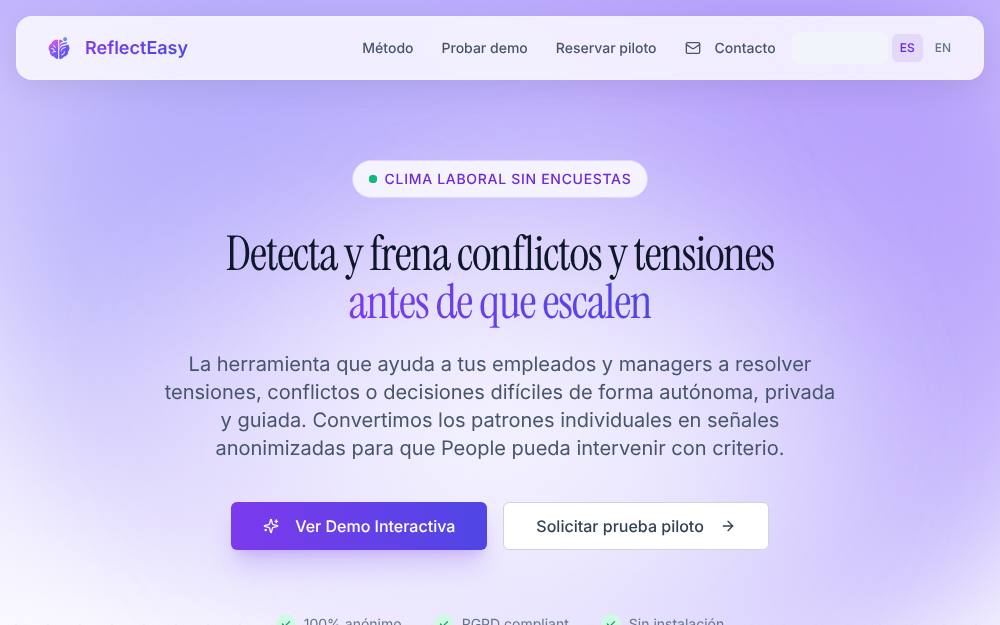 Portada de la web de Reflecteasy