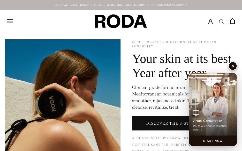 Portada de la web de Roda Cosmetics