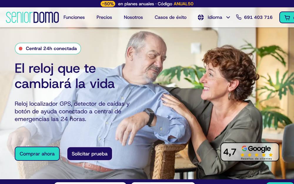 Portada de la web de Seniordomo