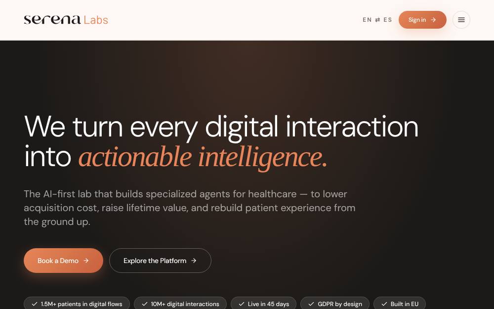 Portada de la web de Serena Labs