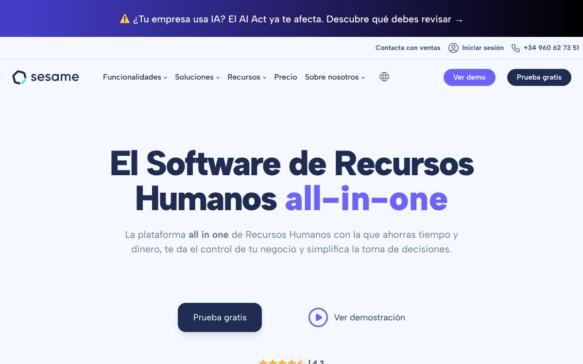Portada de la web de Sesame HR