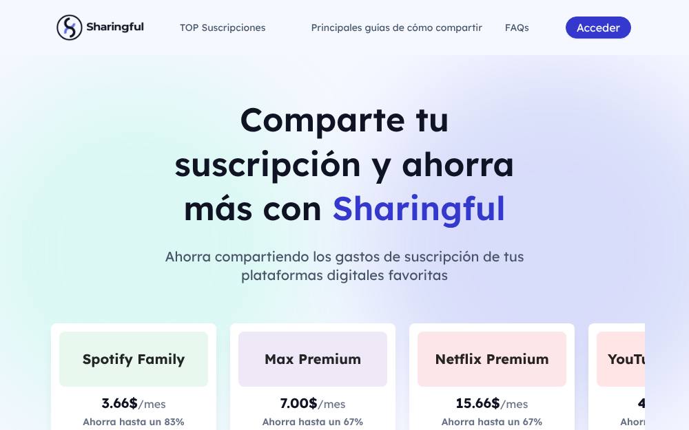 Portada de la web de Sharingful