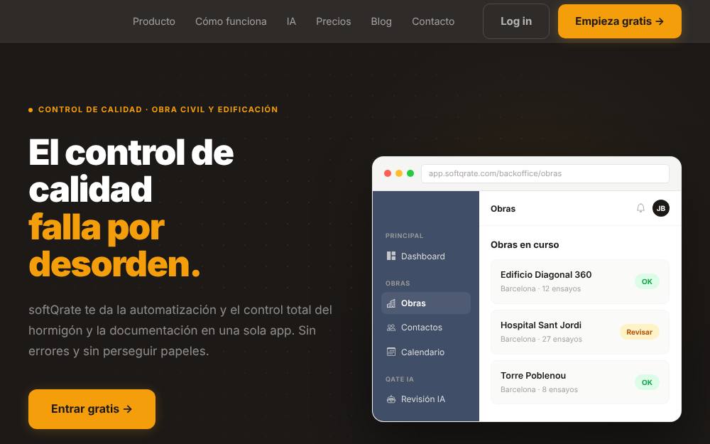 Portada de la web de Softqrate