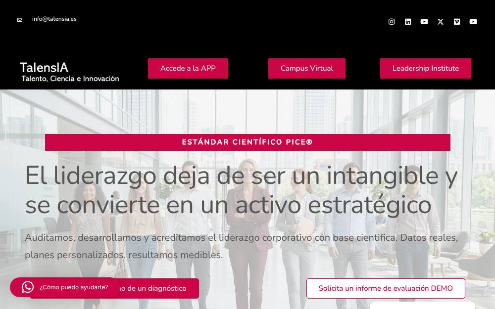 Portada de la web de Talensia Talento Ciencia E Innovación