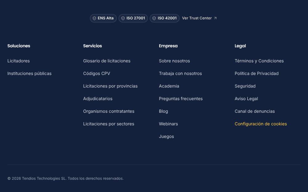 Portada de la web de Tendios