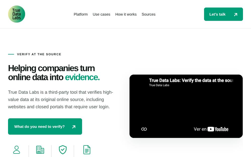 Portada de la web de True Data Labs