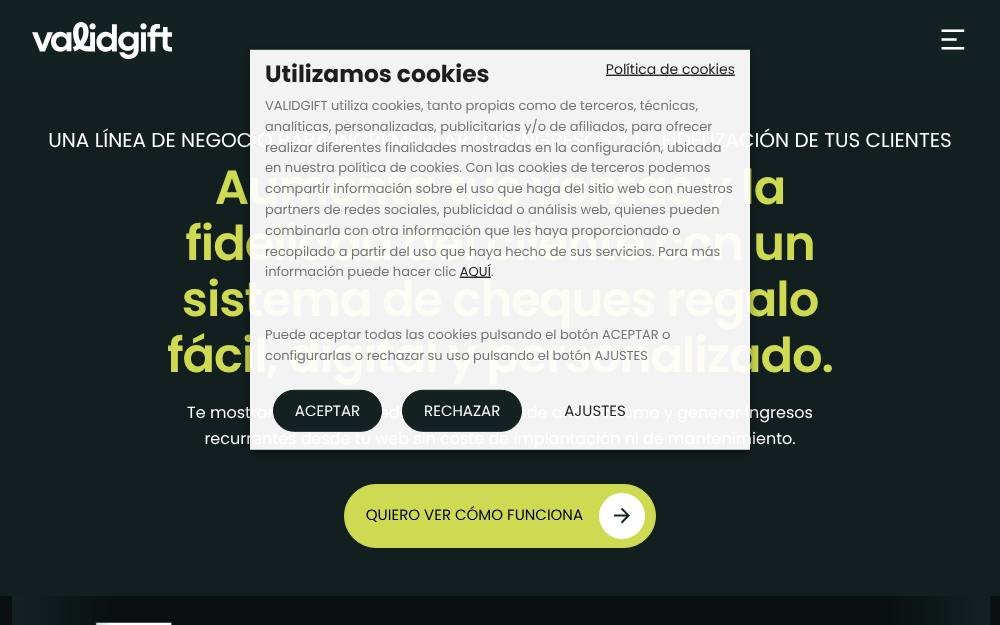 Portada de la web de Validgift